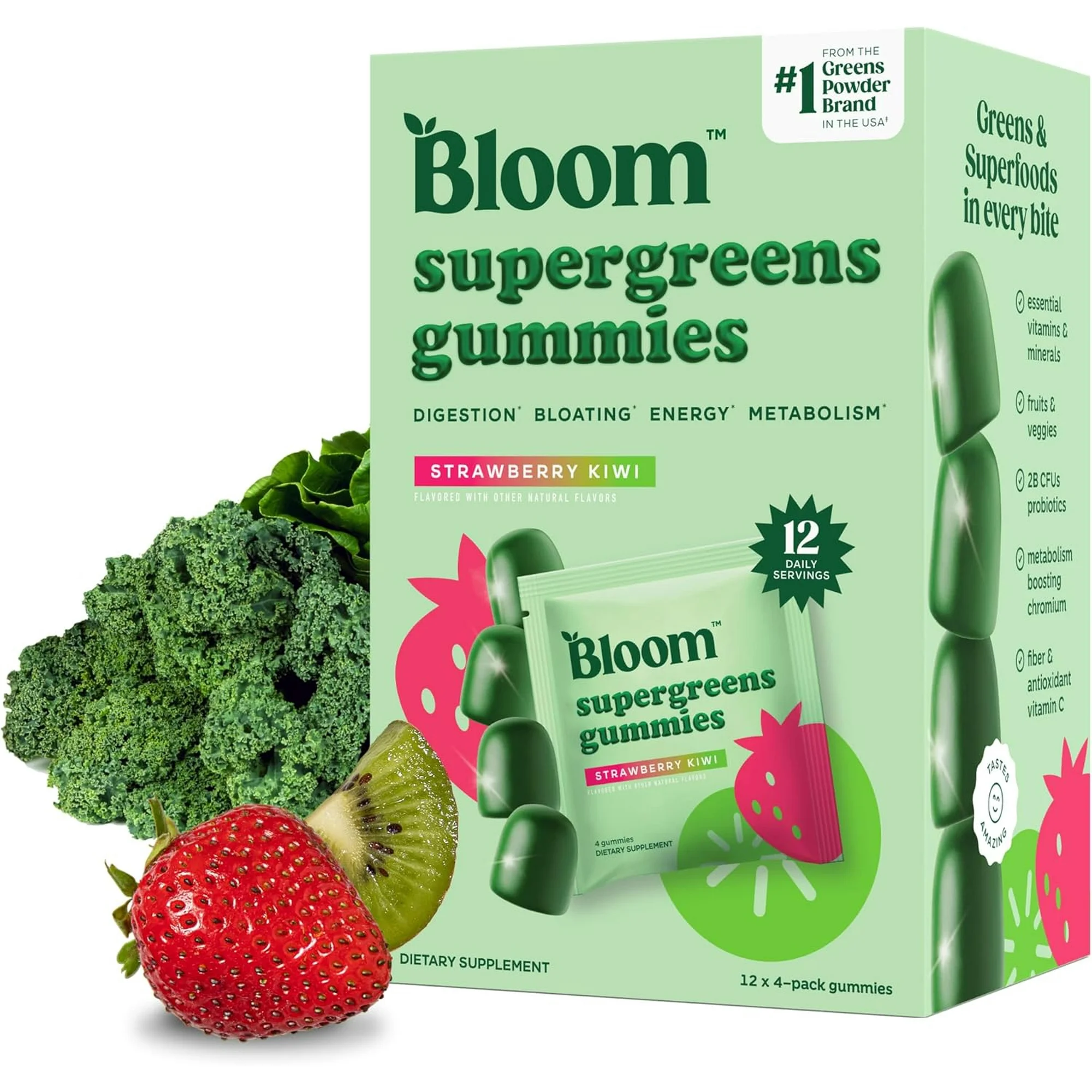 Bloom Nutrition Super Greens Gummies Strawberry Kiwi