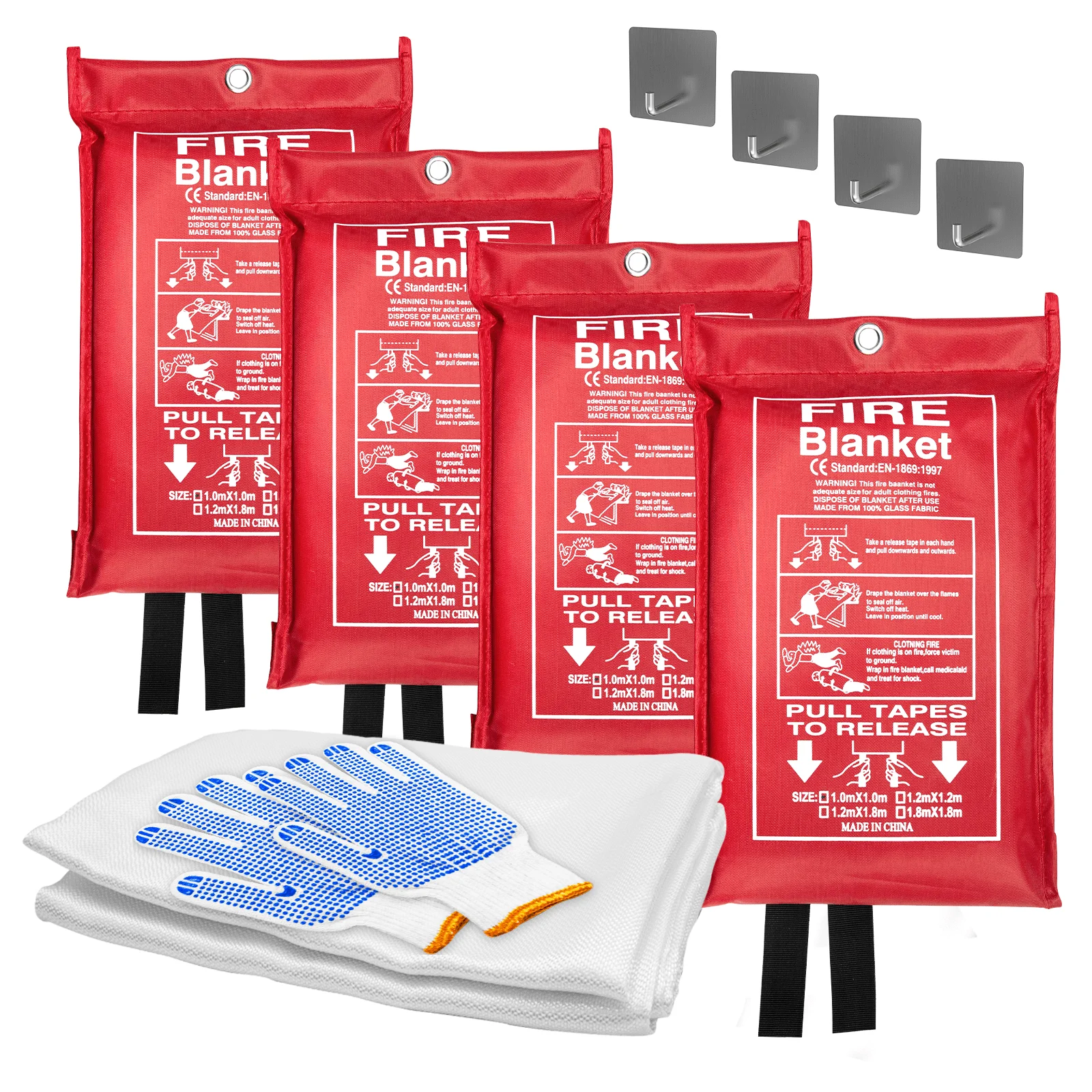 Rocyis 4-Pack Emergency Fire Blanket Set