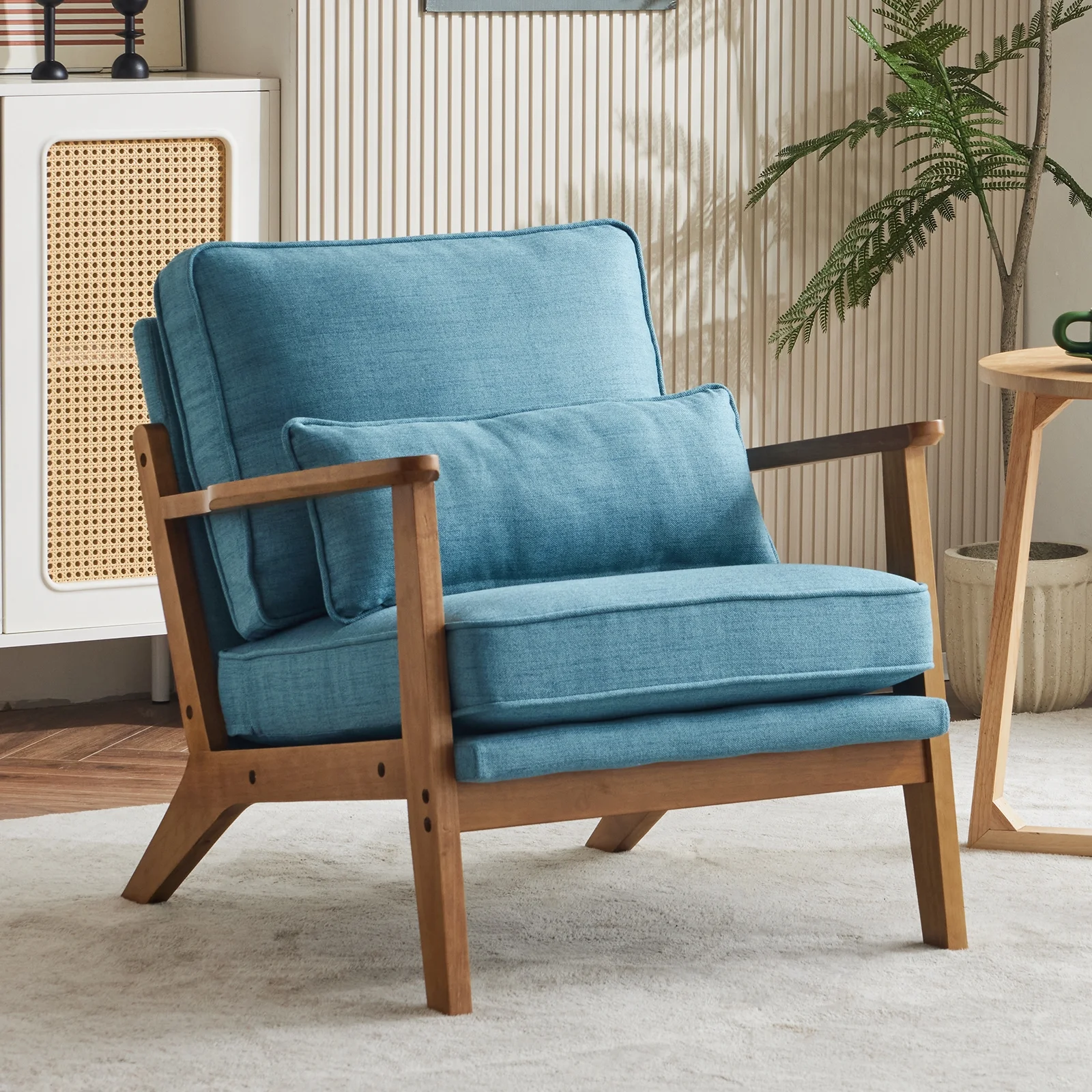 Ktaxon Blue Fabric Upholstered Accent Chair